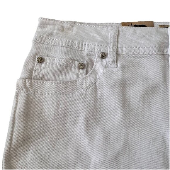 Earl Jean White Denim Mini Skirt Size 8 New Gems On Pockets Embroidered Pockets - Picture 2 of 5